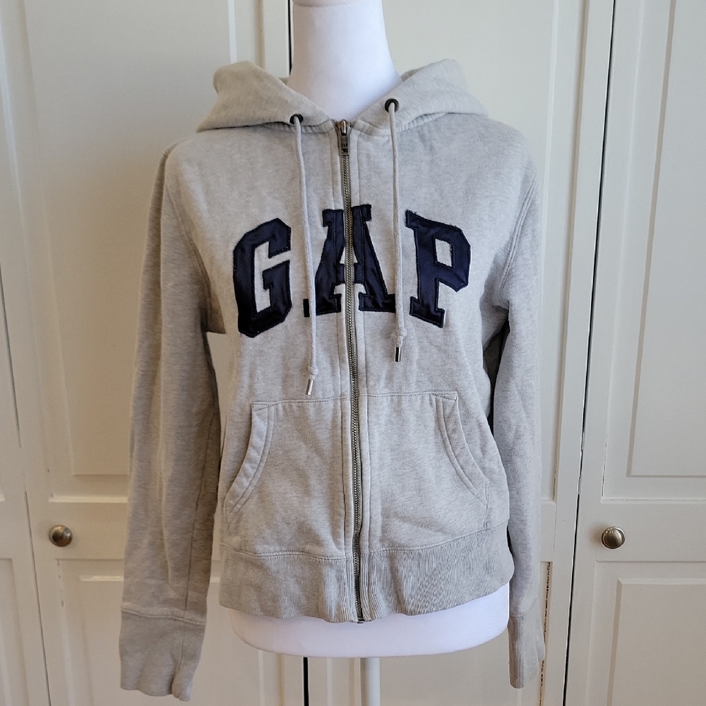 GAP Heather Gray Hoodie with Navy Lettering